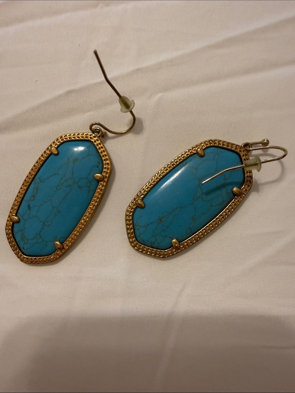 Kendra Scott Turquoise Blue Gold-Trim Oval Drop Earrings